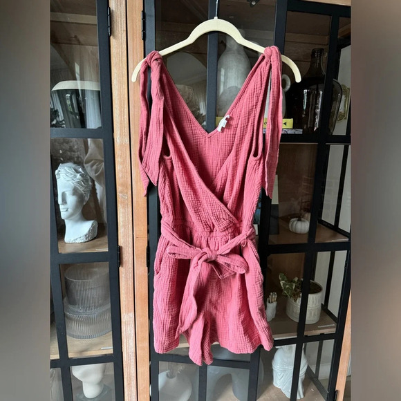 Summersalt Muslin Romper bows The Going Places Gauze Tie Shoulder rust terracota - Picture 7 of 7